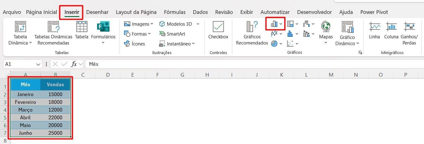 Inserindo Gráfico de Colunas no Excel