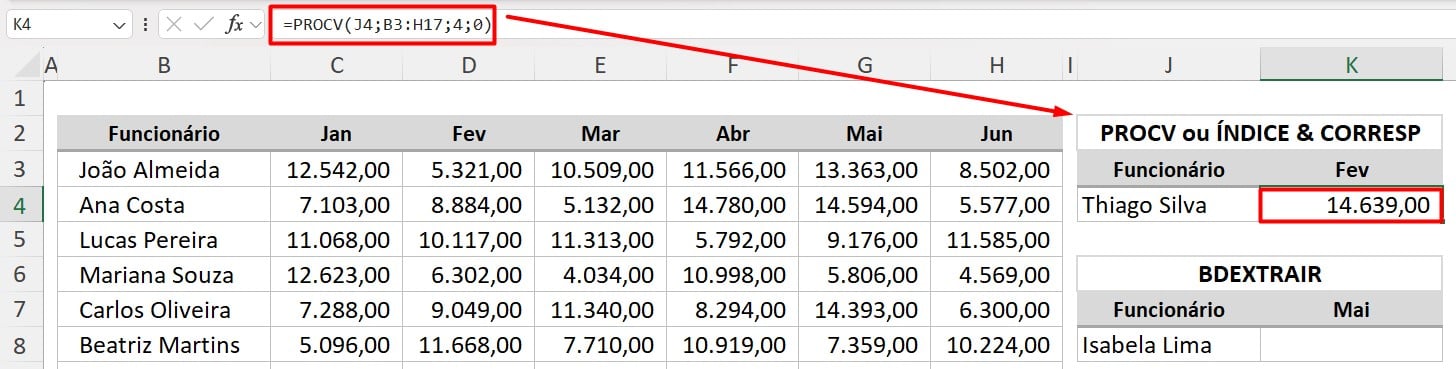 Resultado do PROCV no Excel