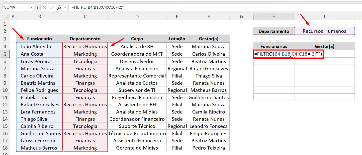 Função CORRESPX com Linhas e Colunas no Excel