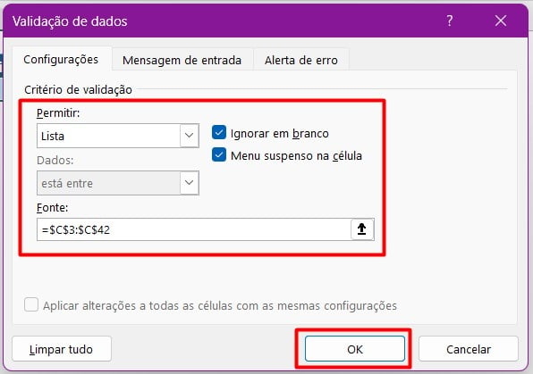 Criando Lista Suspensa no Excel