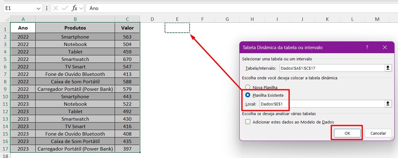 Inserindo Tabela Dinâmica no Excel