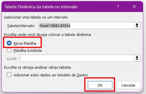 Inserindo Tabela Dinâmica