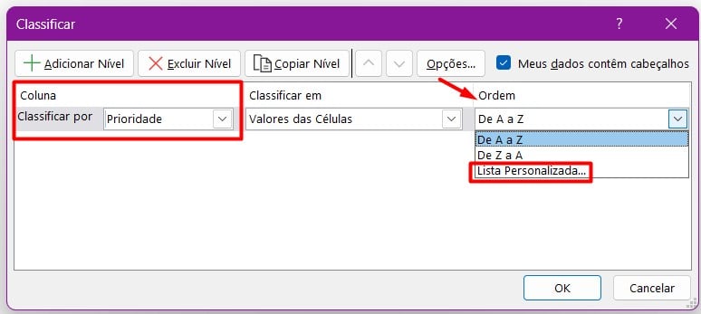 Personalizando Classificação no Excel