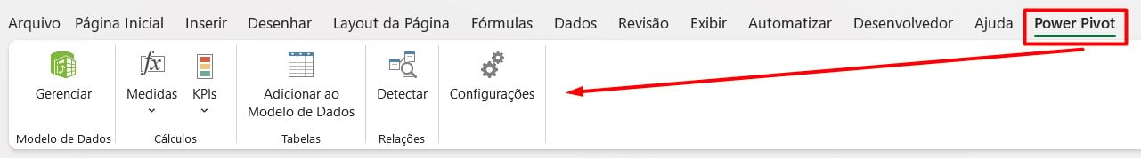 Aba de Power Pivot no Excel