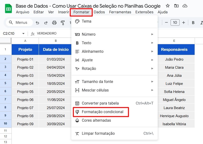 Aplicando Formatação Condicional no Planilhas Google