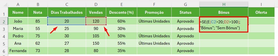 Aplicando Função SE e E no Excel