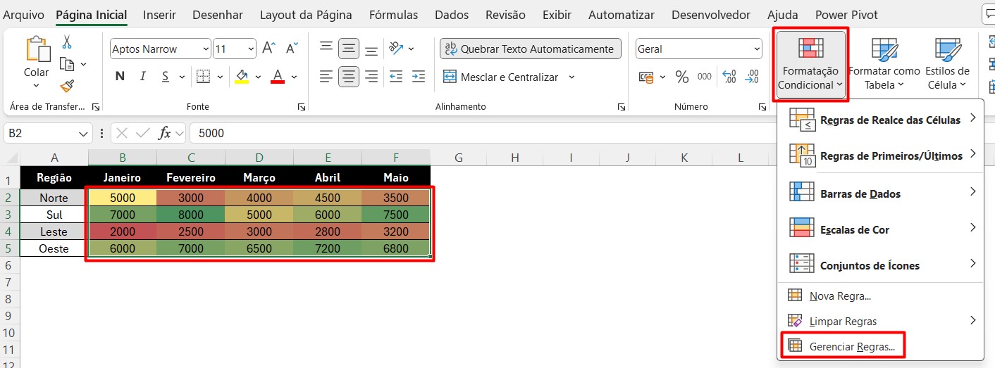 Gerenciando Regras da Formatação Condicional no Excel