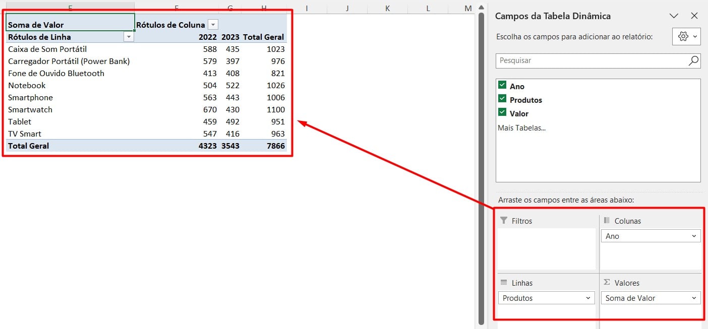 Montando Tabela Dinâmica no Excel