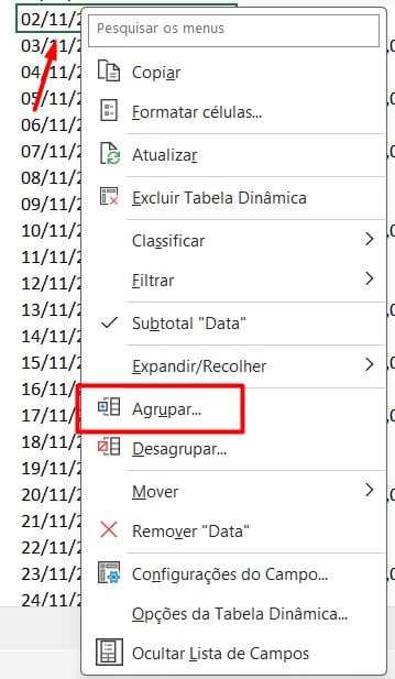 Agrupando Dados na Tabela Dinâmica do Excel