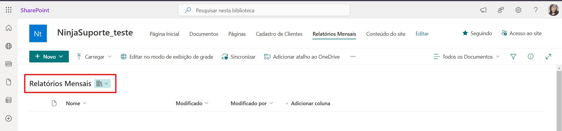 Biblioteca Criada no SharePoint