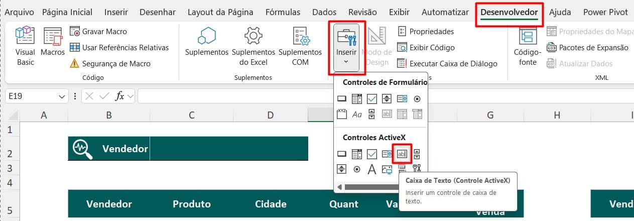 Inserindo Barra de Pesquisa no Excel