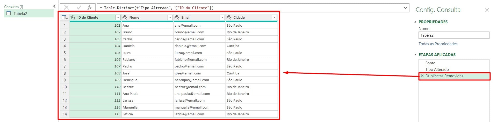 Linhas Duplicadas Removidas no Power Query