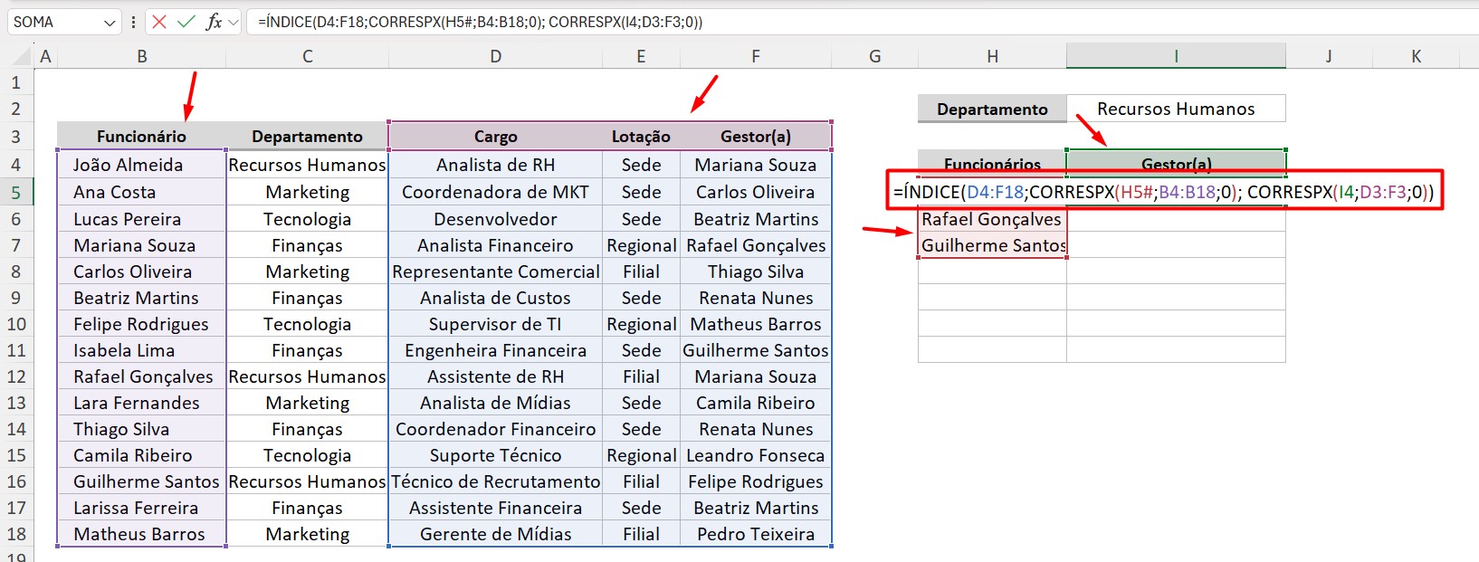 Aplicação das Funções ÍNDICE e CORRESPX no Excel