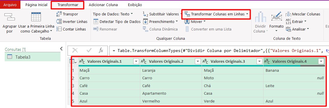 Transformando Colunas em Linhas no Power Query