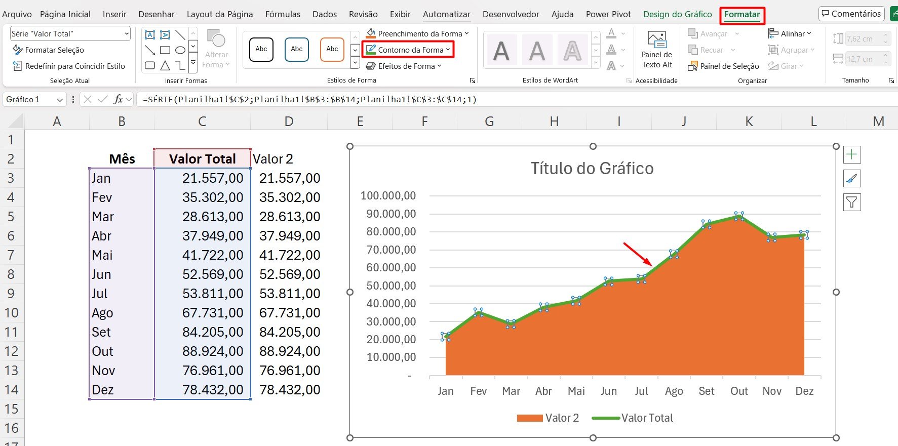 Alterando a Cor do Gráfico de Linha no Excel