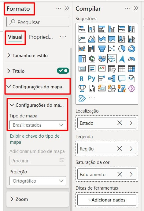 Configurando o Mapa de Formas no Power BI