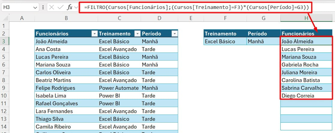 Resultado da Função FILTRO com Lista Suspensa no Excel