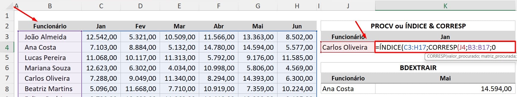 Aplicando as Funções ÍNDICE e CORRESP no Excel