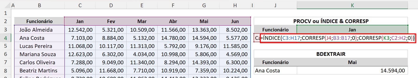 Aplicando as Funções ÍNDICE e CORRESP no Excel