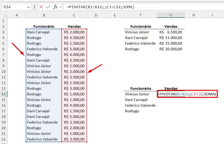 Aplicando a Função PIVOTAR no Excel