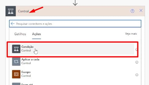 Registrando Condição no Power Automate