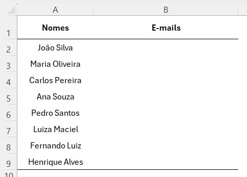 Lista de Nomes no Excel