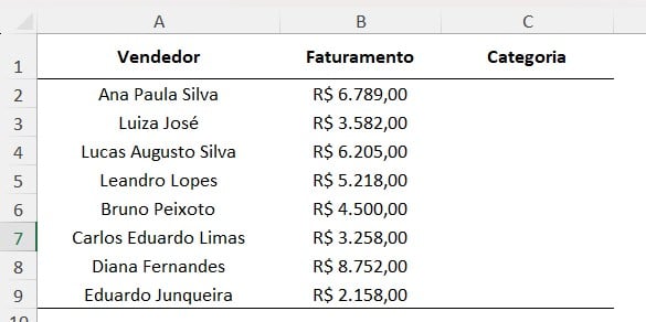 Registro de Faturamento no Excel