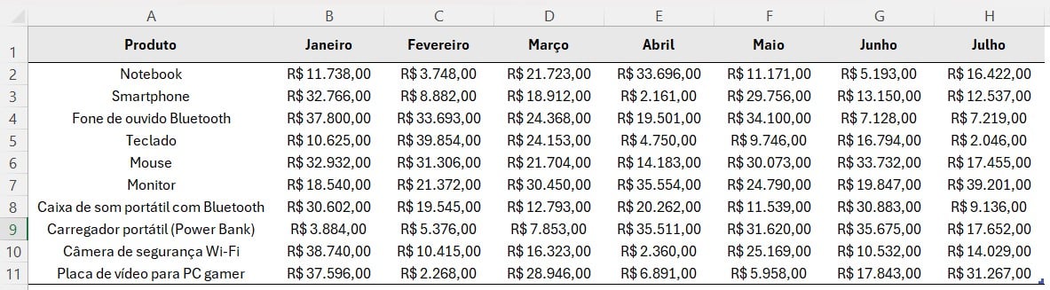 Transpor Várias Linhas em uma Coluna no Excel