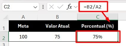 Calculando o Percentual de Meta no Excel