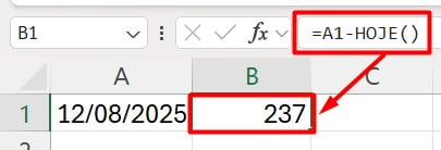 Cálculo com a Função HOJE no Excel