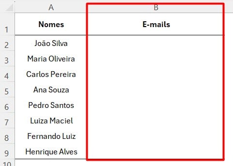 Coluna de E-mails no Excel