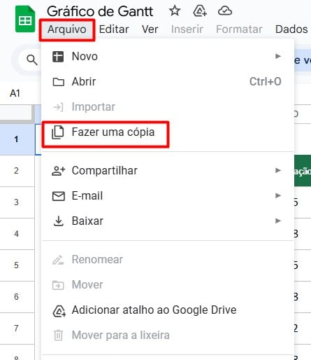 Fazendo uma Cópia do Gráfico de Gantt no Google Sheets