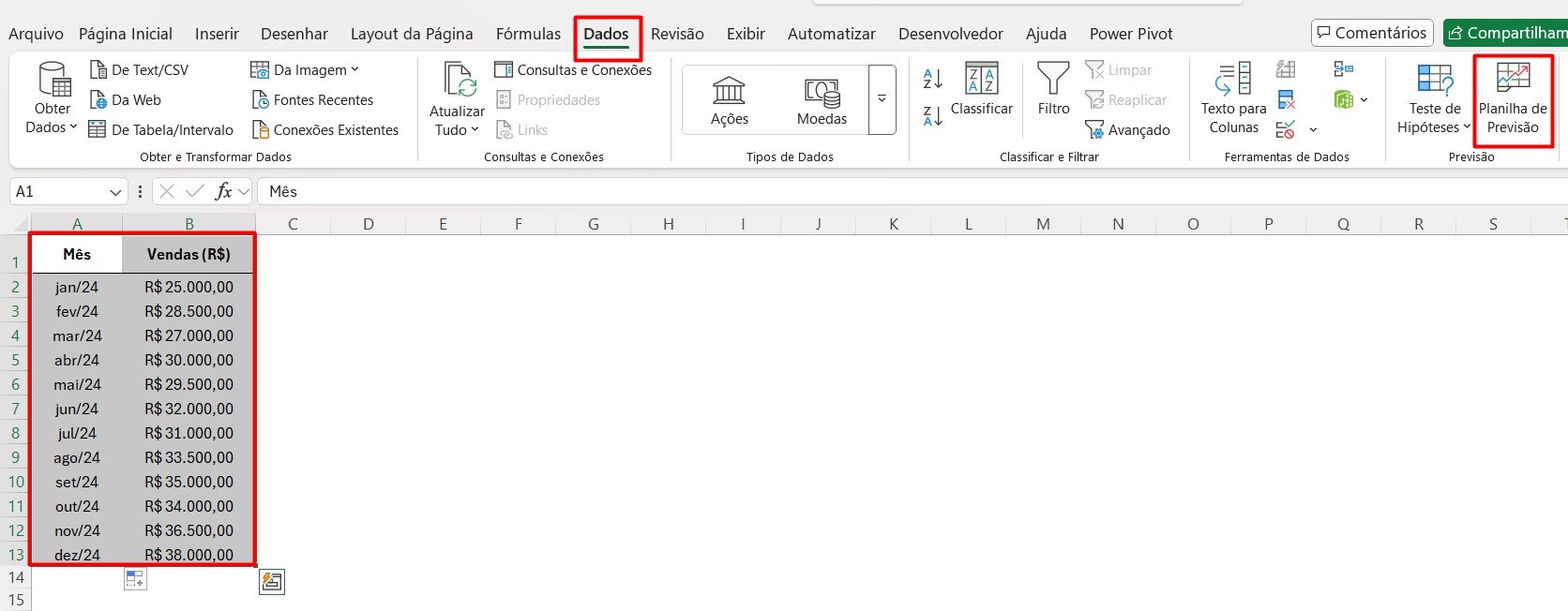 Inserindo Planilha de Previsão no Excel