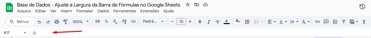 Localizando a Barra de Fórmulas no Google Sheets