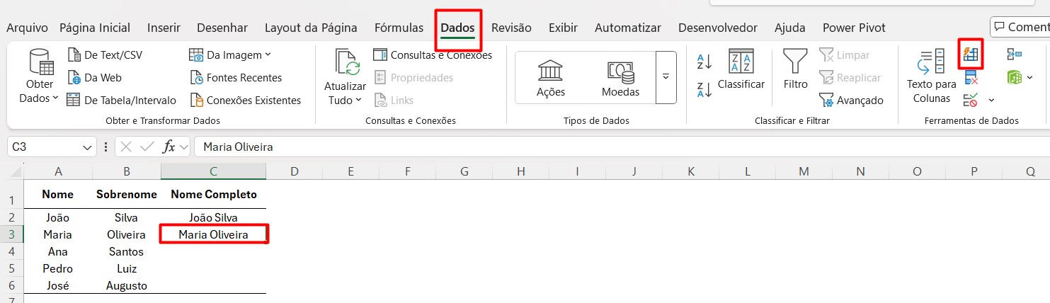 Preenchimento Relâmpago no Excel