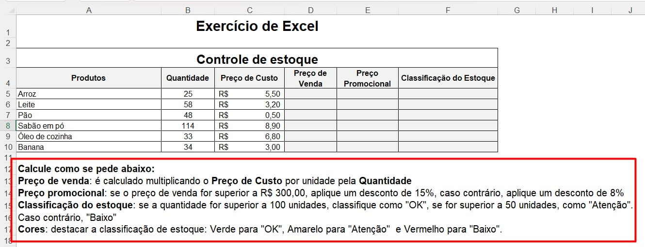 Regras Para o Processo Seletivo no Excel