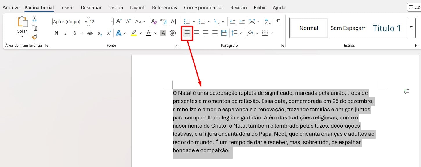 Alinhamento á Esquerda no Word