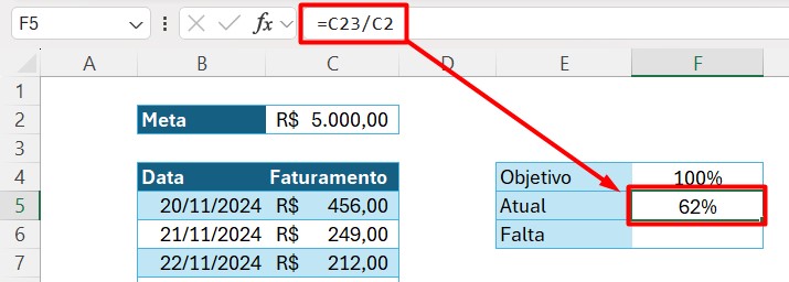 Calculando a Porcentagem dos Valores de Faturamento no Excel