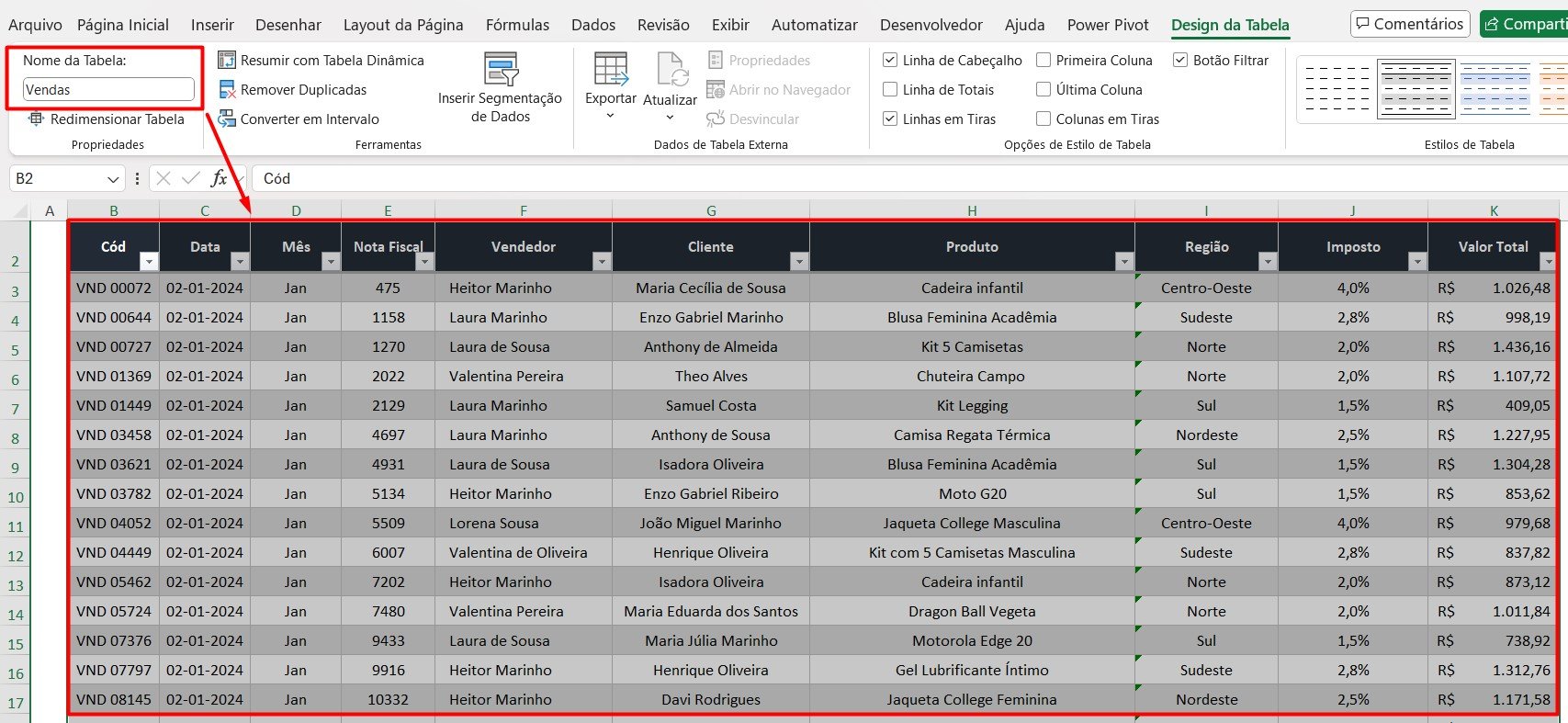 Criando Tabela no Excel