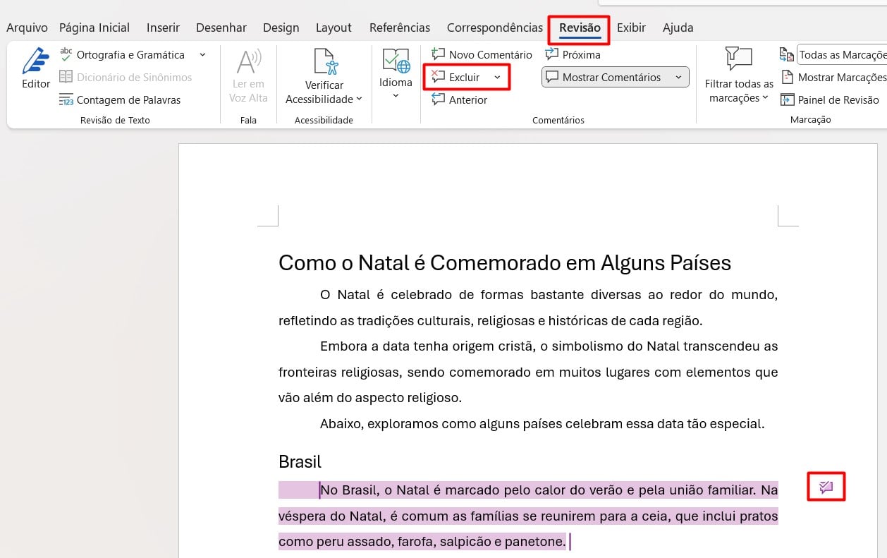 Excluindo Comentários Individualmente no Word
