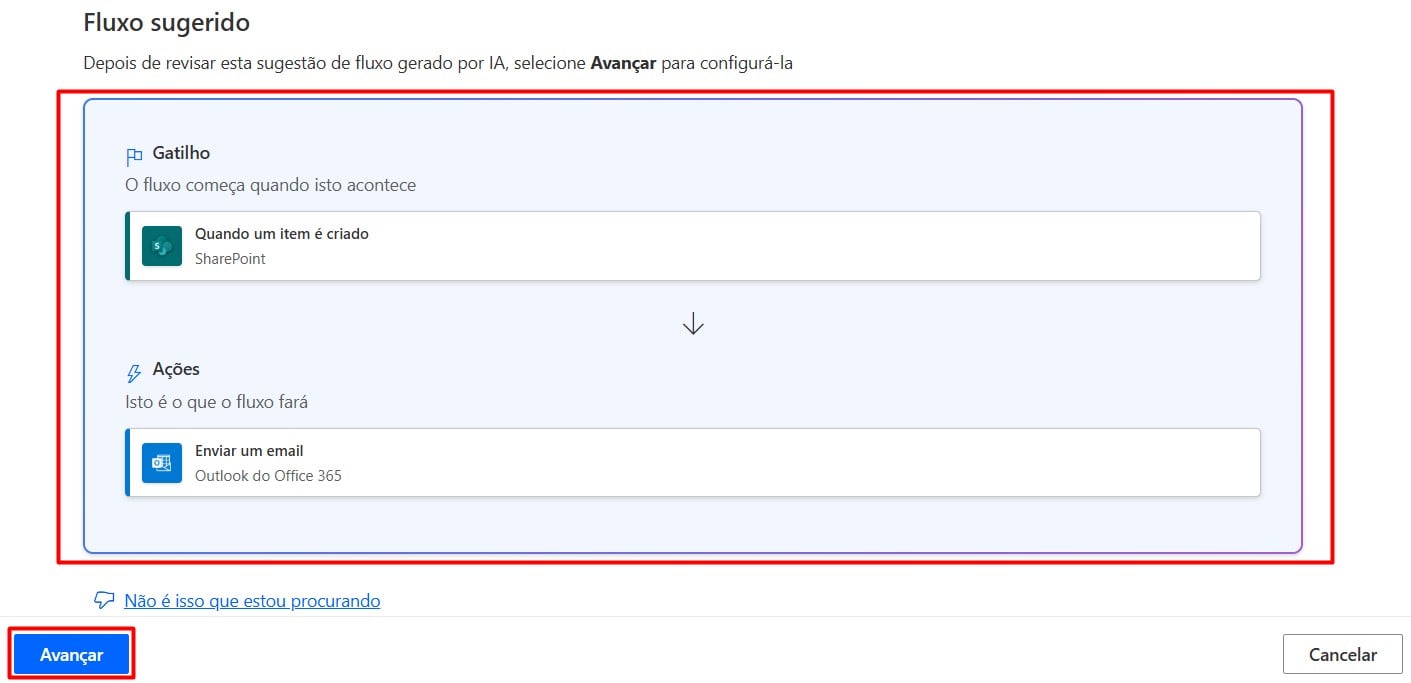 Fluxo Sugerido Pelo Copilot no Power Automate