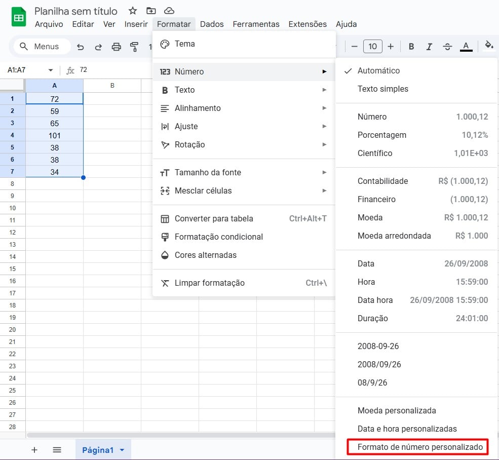 Como Personalizar Formato Numérico no Planilhas Google