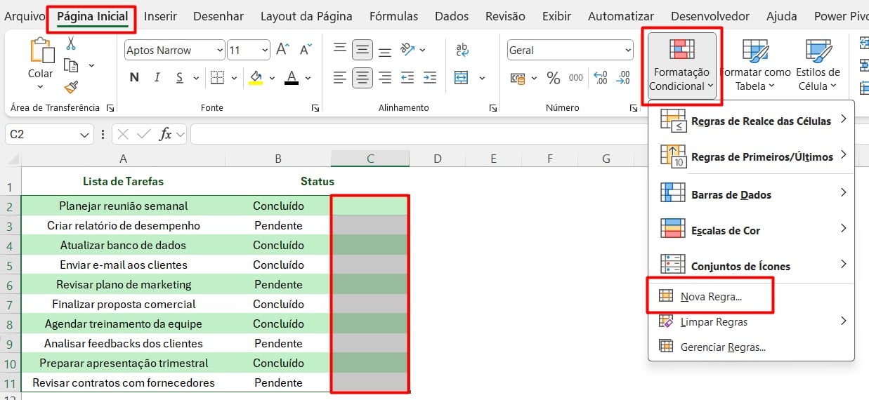 Inclusão de Símbolo de Marca de Seleção com Formatação Condicional no Excel