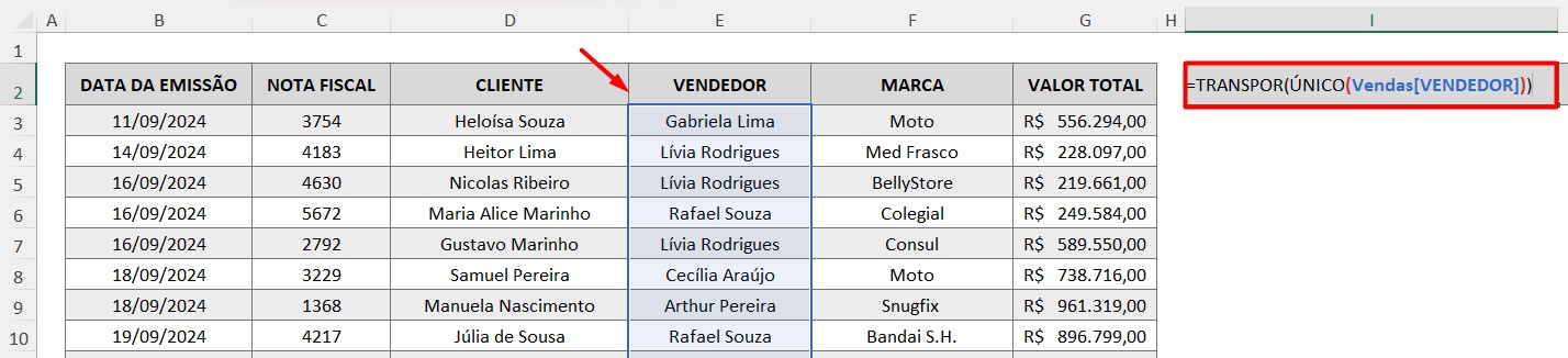 Aplicando as Funções TRANSPOR e ÚNICO no Excel