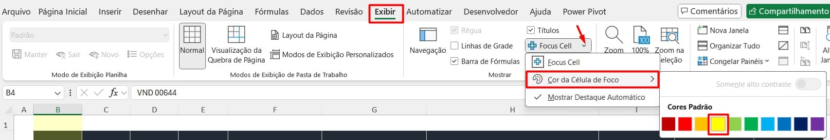 Configurando as Opções de Focus Cell no Excel