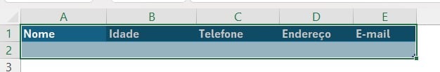 Resultado do Cabeçalho Formatado como Tabela no Excel