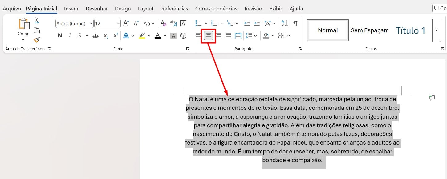 Alinhamento Centralizado no Word