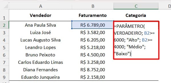 Aplicando a Função PARÂMETRO no Excel