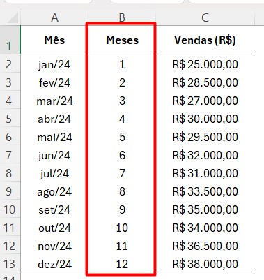 Criando Coluna com o Número dos Meses no Excel