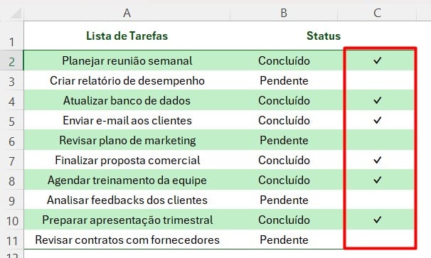 Inclusão de Símbolo de Marca de Seleção com Formatação Condicional no Excel